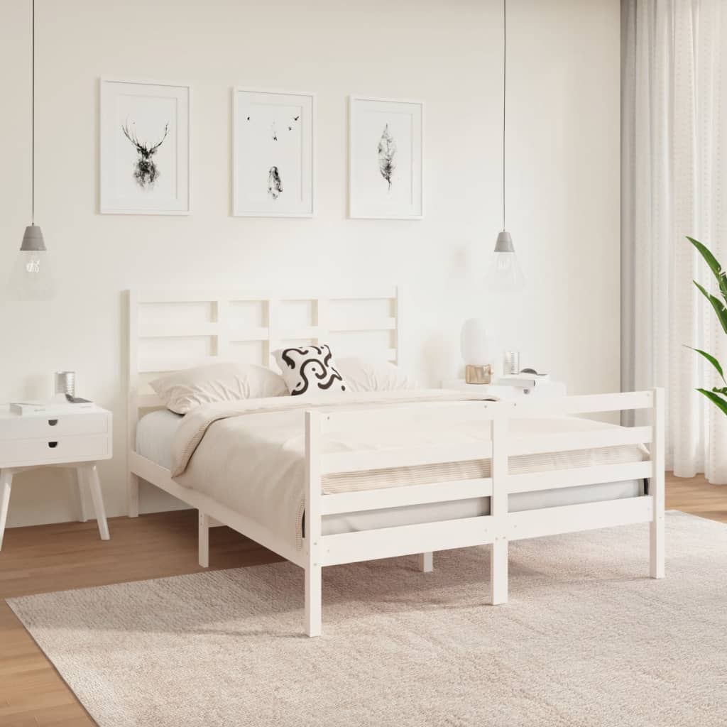 Cadru de pat mic dublu, alb, 120x190 cm, lemn masiv - Lando