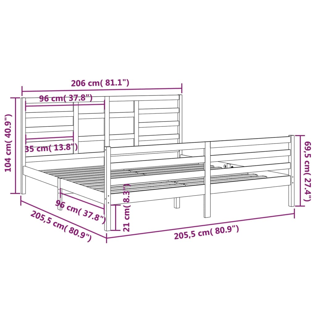 Cadru de pat, gri, 200x200 cm, lemn masiv - Lando