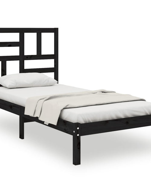 Încărcați imaginea în vizualizatorul Galerie, Cadru de pat mic single, negru, 75x190 cm, lemn masiv - Lando
