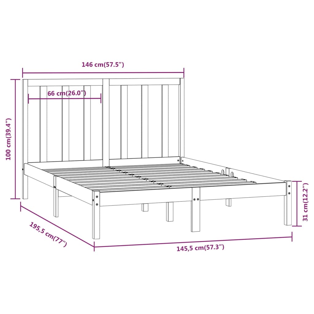 Cadru pat, alb, 140x190 cm, lemn masiv de pin - Lando