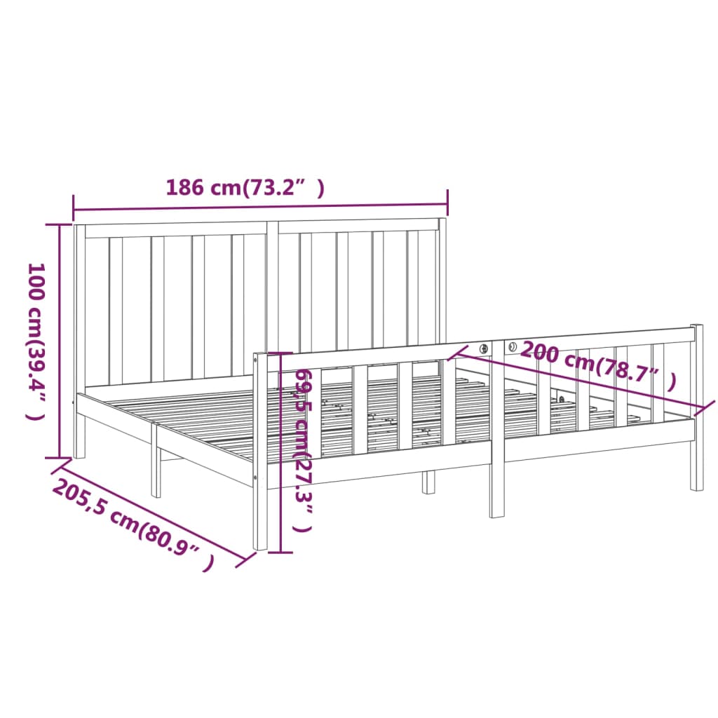 Cadru de pat Super King, 180x200 cm, lemn masiv de pin - Lando