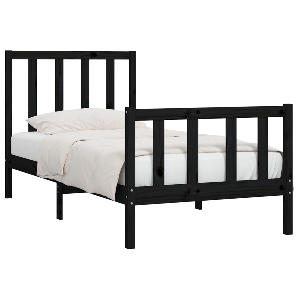 Cadru de pat, 100x200 cm, negru, lemn masiv - Lando