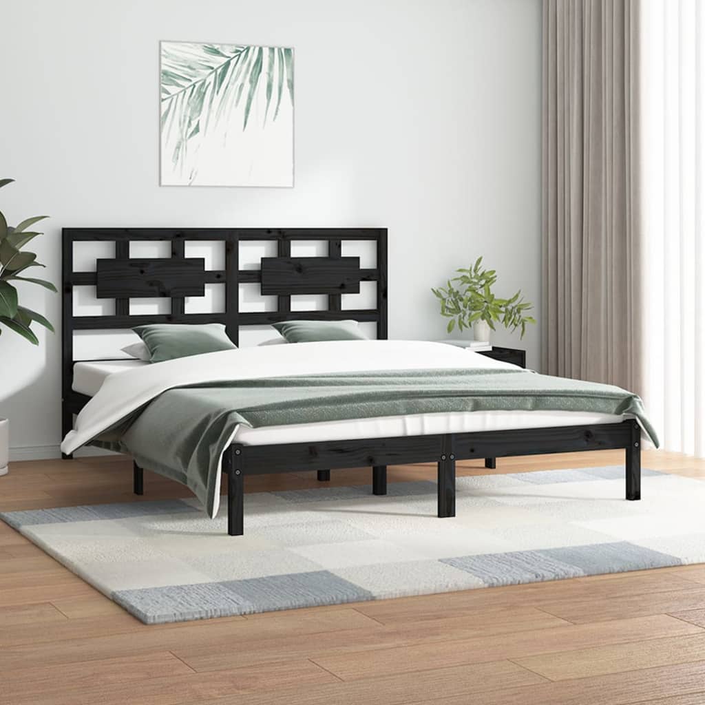 Cadru de pat, negru, 140x200 cm, lemn masiv de pin - Lando