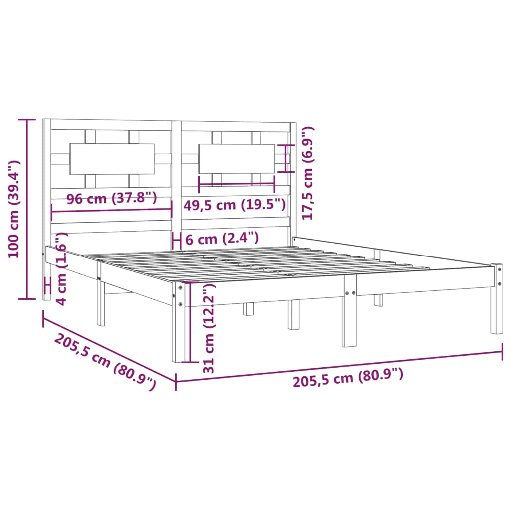 Cadru de pat, gri, 200x200 cm, lemn masiv de pin - Lando