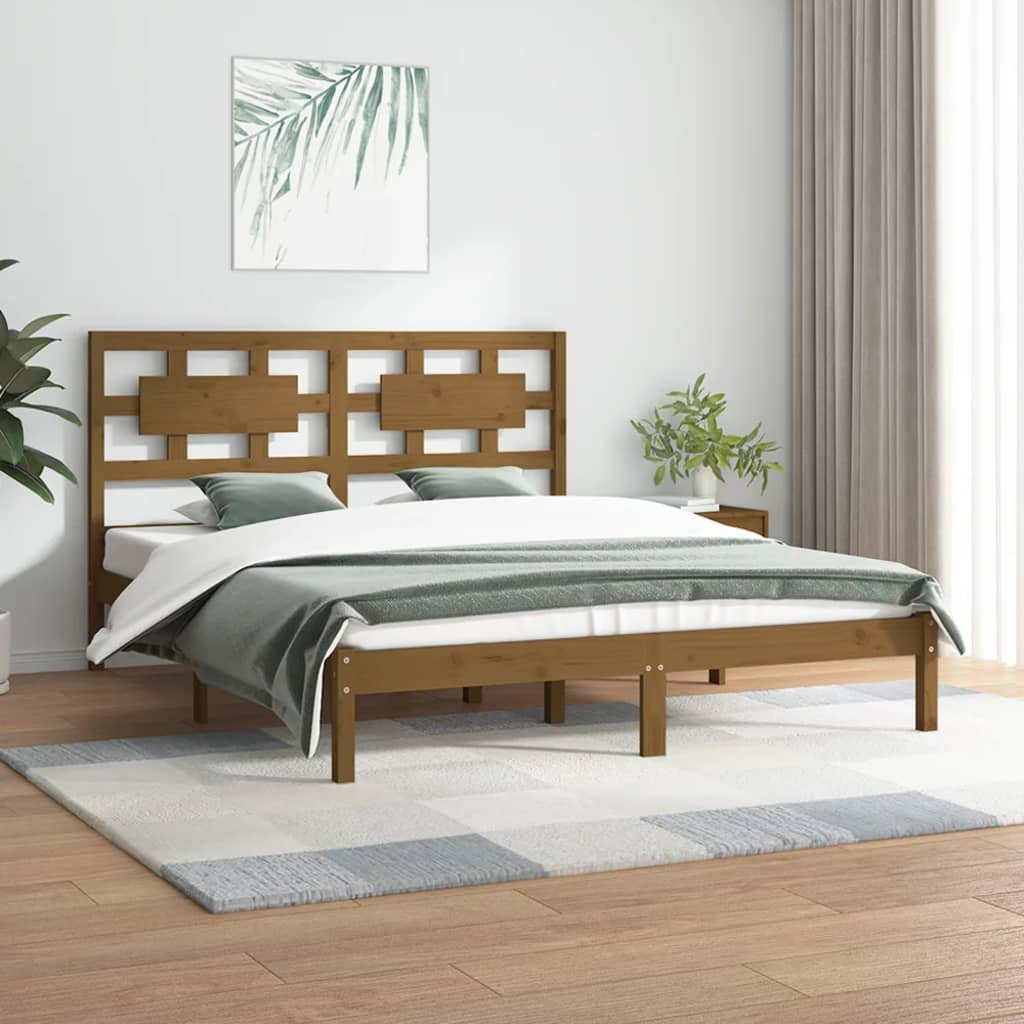 Cadru de pat, maro miere, 200x200 cm, lemn masiv de pin - Lando