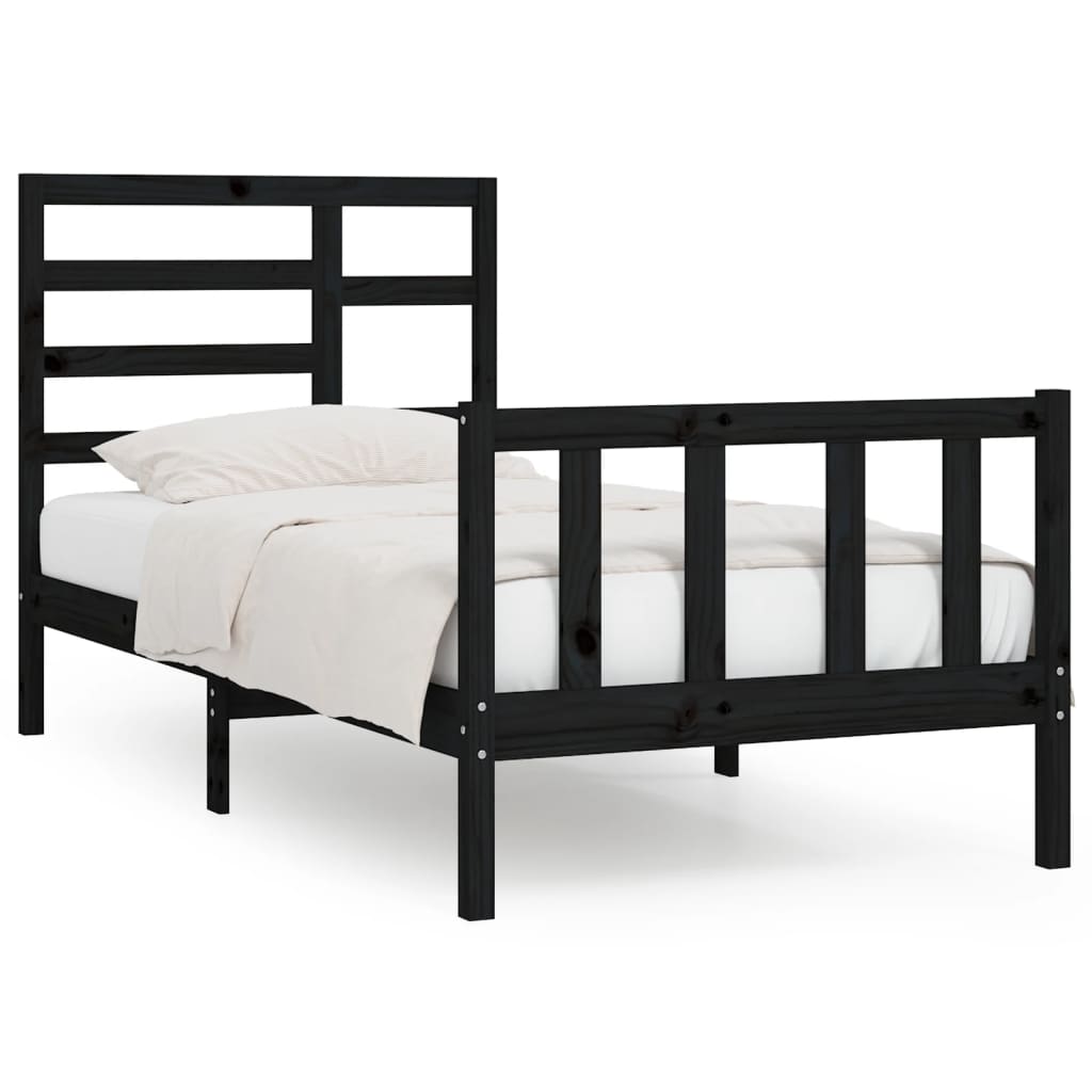 Cadru de pat, negru, 90x200 cm, lemn masiv de pin - Lando