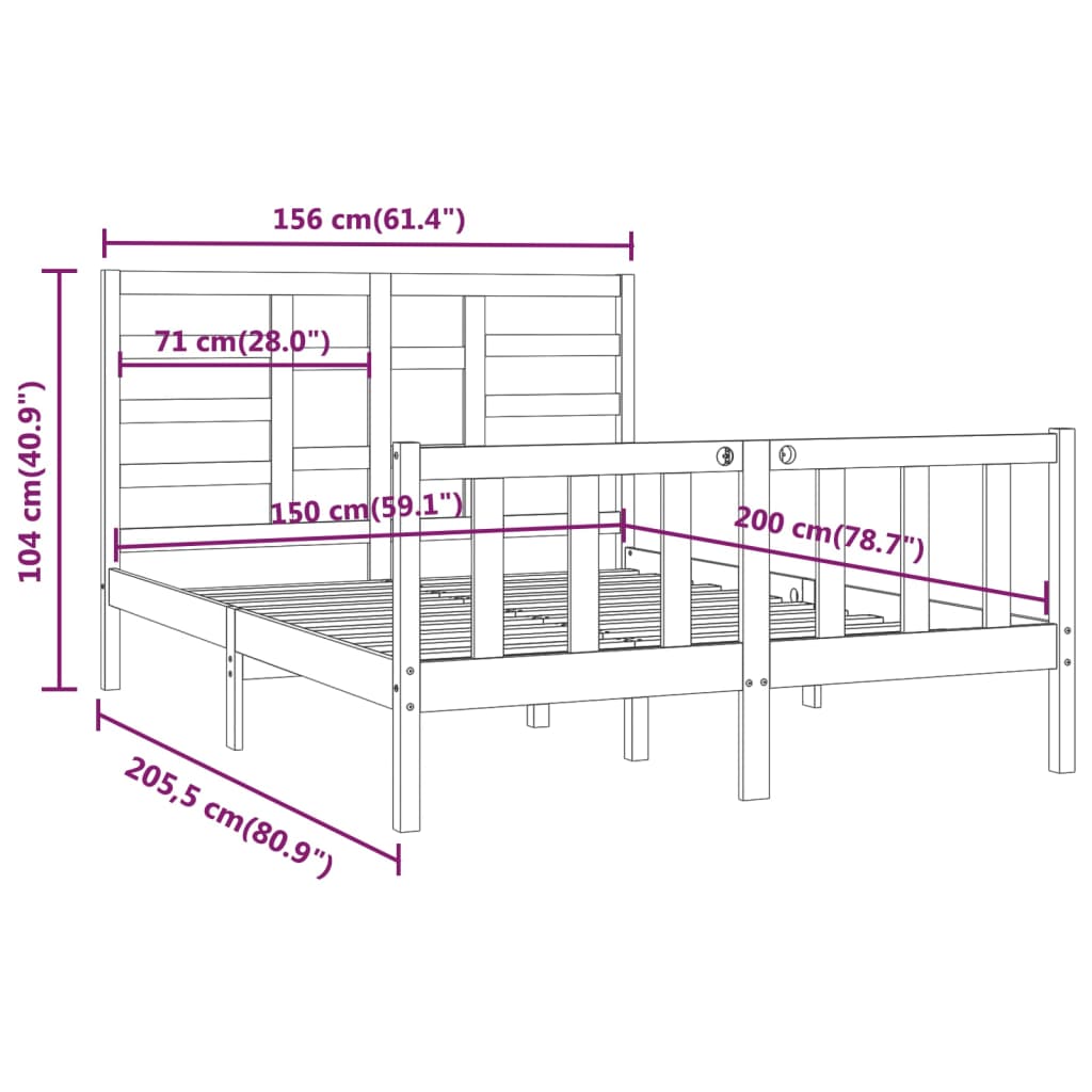 Cadru de pat King Size, maro miere, 150x200 cm, lemn masiv - Lando