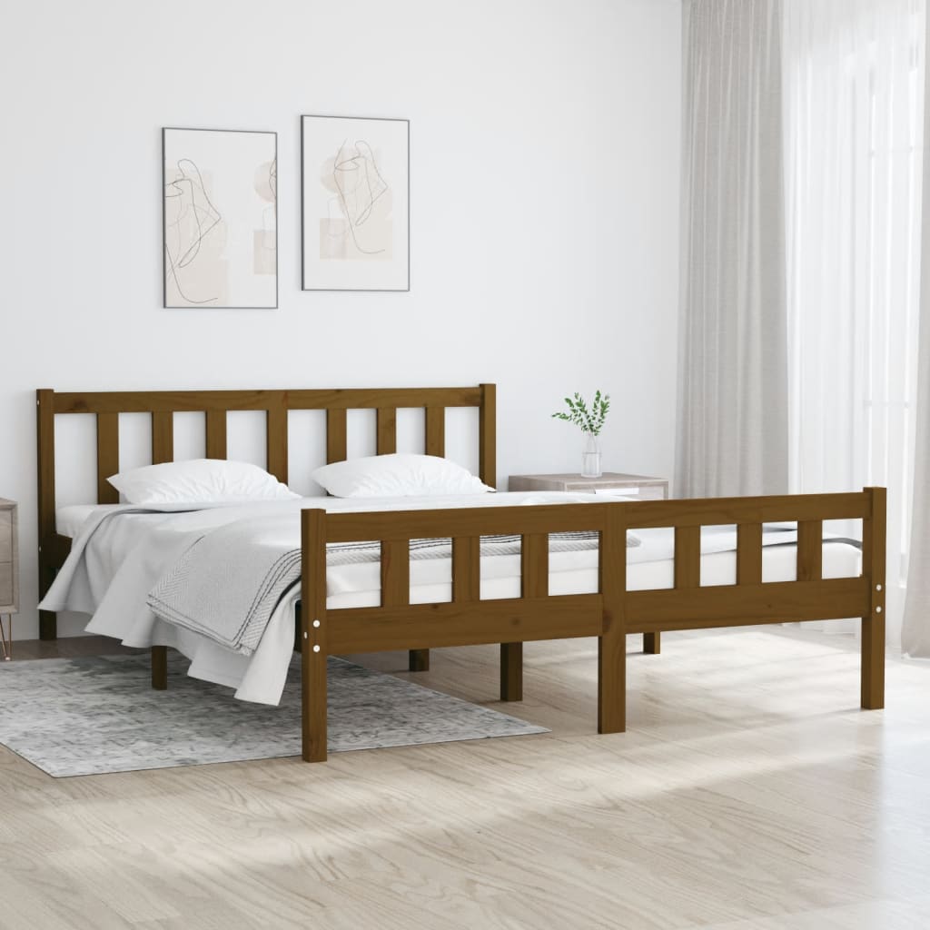 Cadru de pat, maro miere, 140x190 cm, lemn masiv - Lando