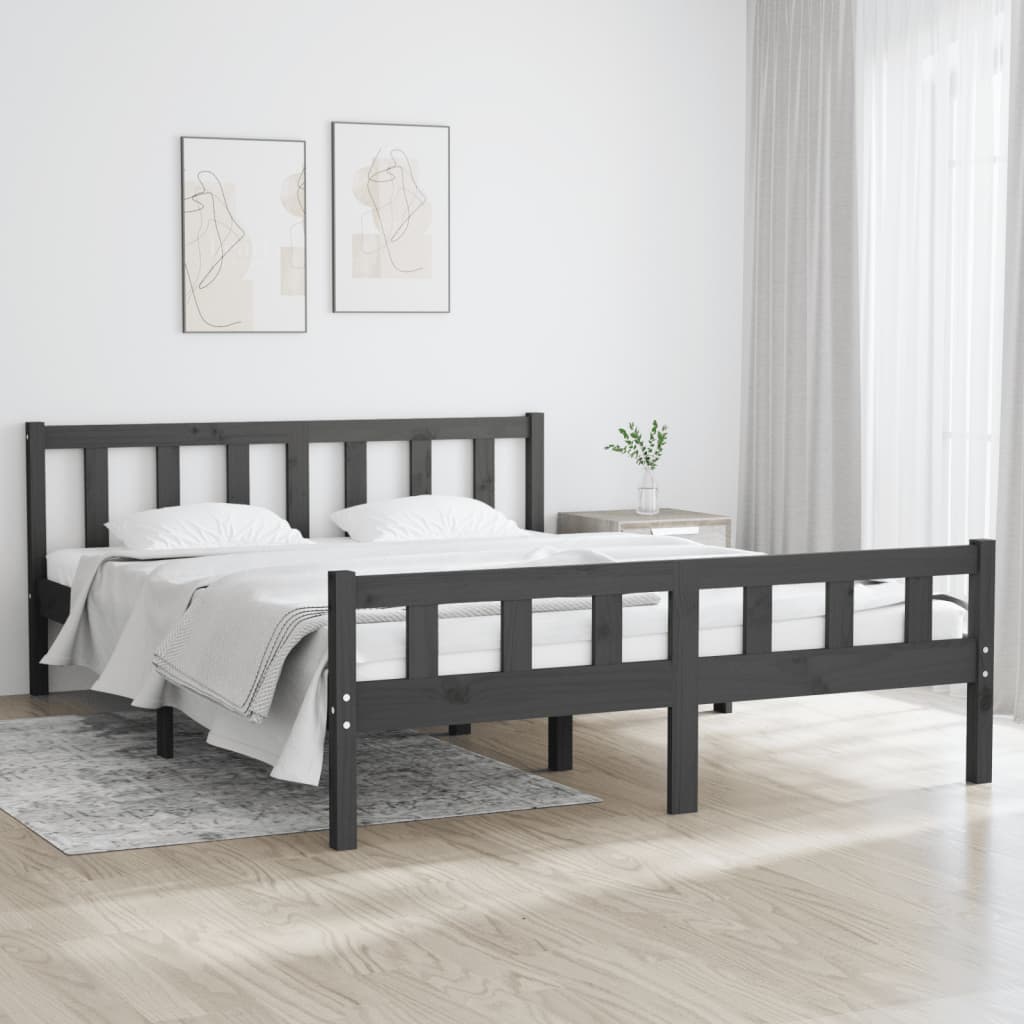 Cadru de pat, gri, 120x200 cm, lemn masiv - Lando