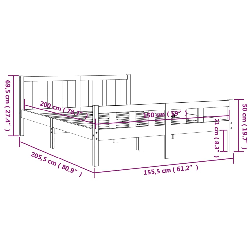 Cadru de pat King Size, alb, 150x200 cm, lemn masiv - Lando