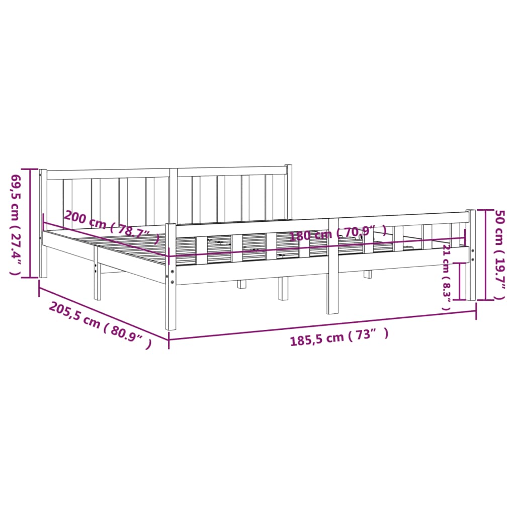 Cadru de pat Super King, alb, 180x200 cm, lemn masiv - Lando