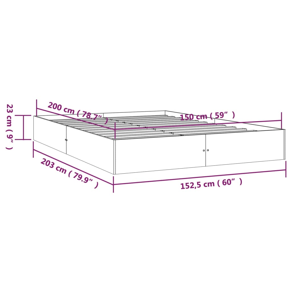 Cadru de pat King Size, negru, 150x200 cm, lemn masiv - Lando