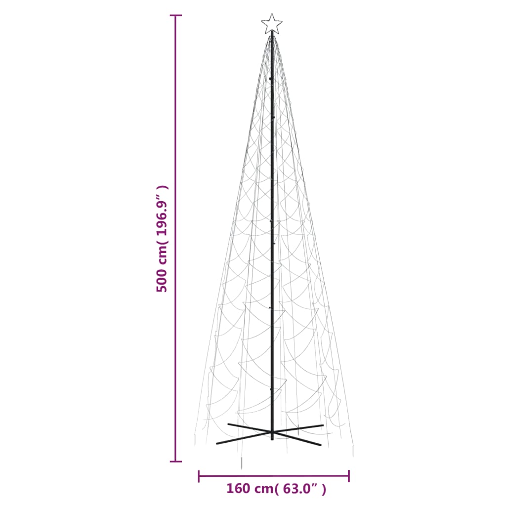 Brad de Crăciun conic, 1400 LED-uri, alb rece, 160x500 cm - Lando