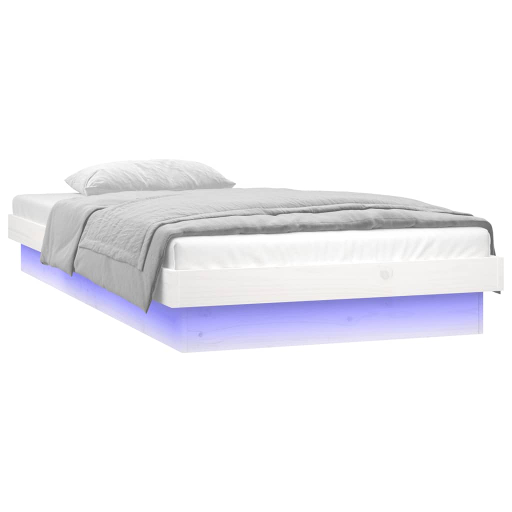 Cadru de pat cu LED, alb, 90x200 cm, lemn masiv - Lando