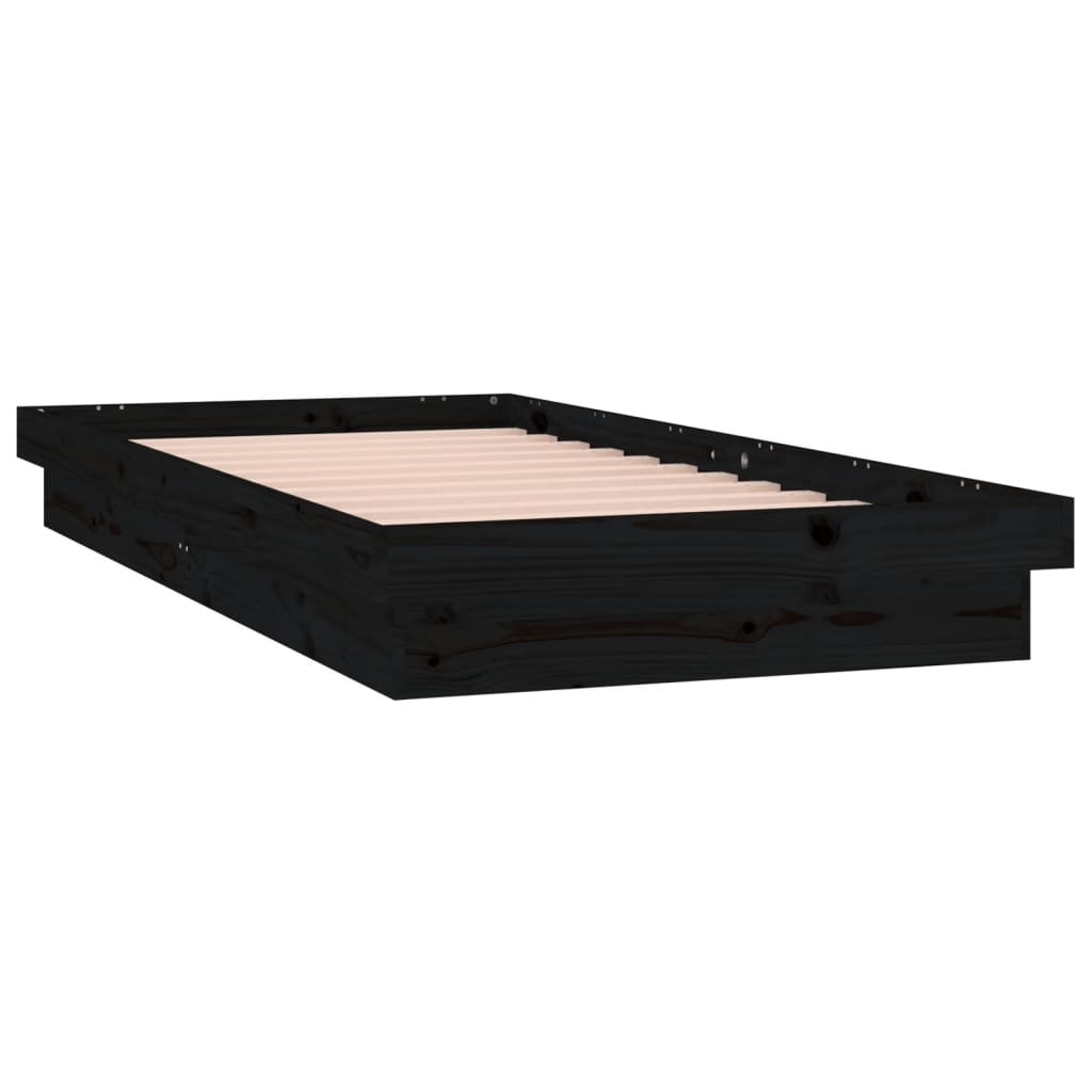 Cadru de pat cu LED, negru, 100x200 cm, lemn masiv - Lando