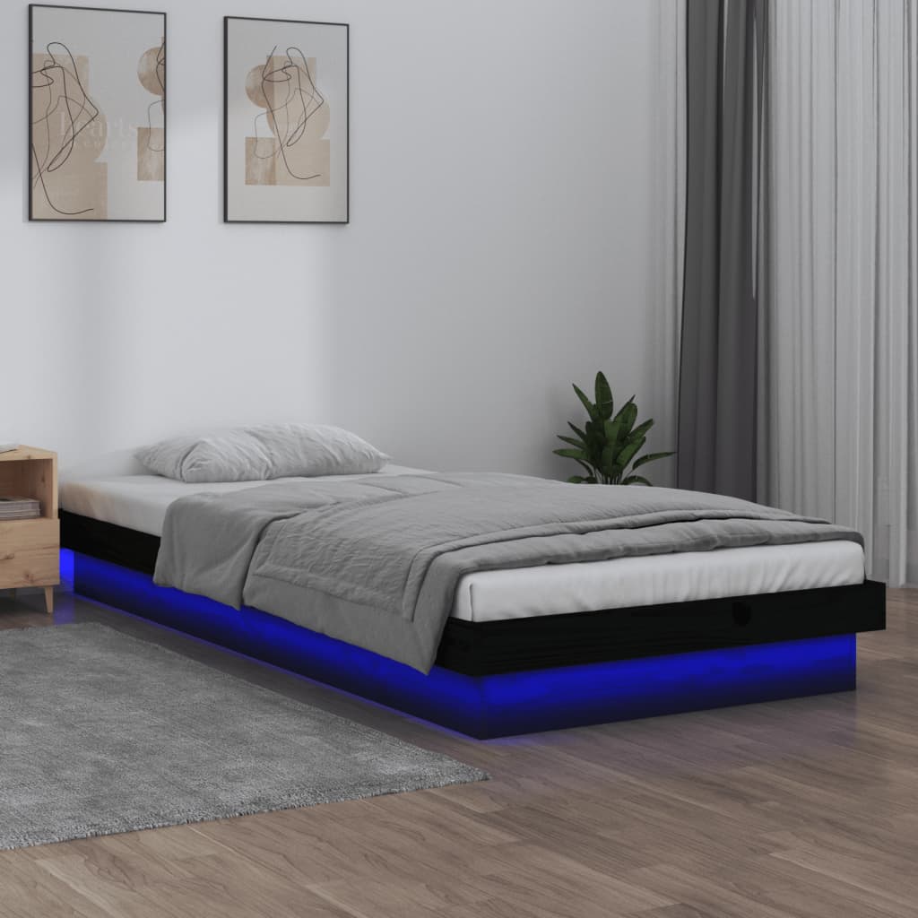 Cadru de pat cu LED, negru, 100x200 cm, lemn masiv - Lando
