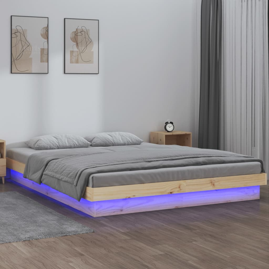 Cadru de pat cu LED, 120x200 cm, lemn masiv - Lando