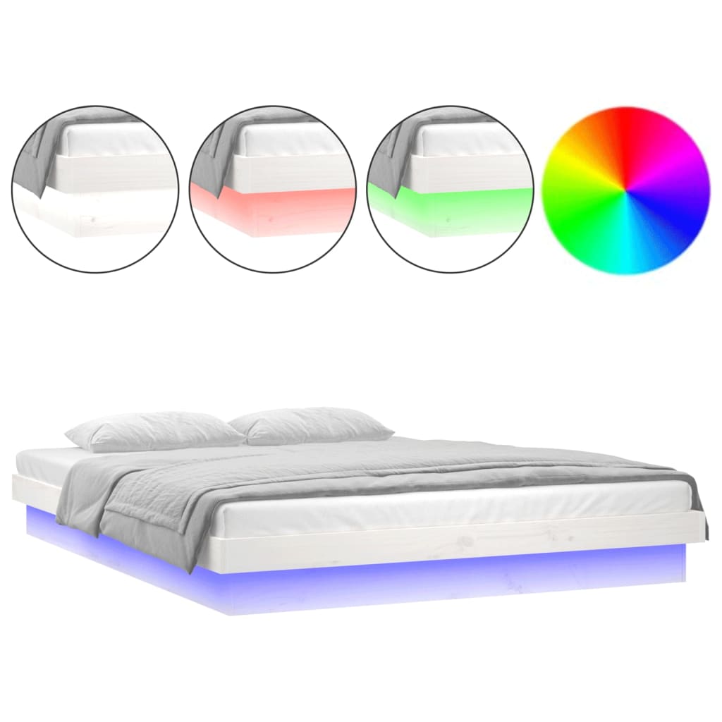 Cadru de pat cu LED, alb, 120x200 cm, lemn masiv - Lando