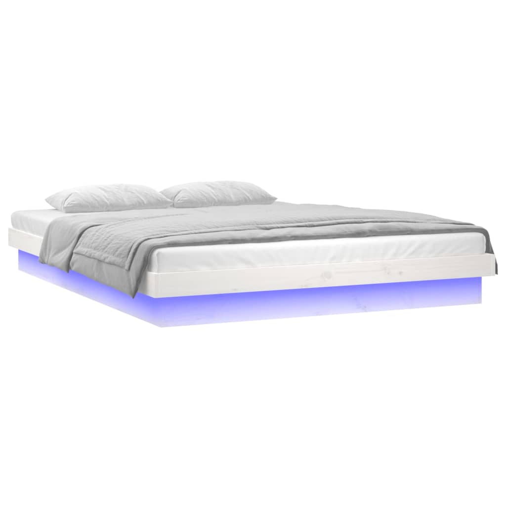 Cadru de pat cu LED, alb, 120x200 cm, lemn masiv - Lando