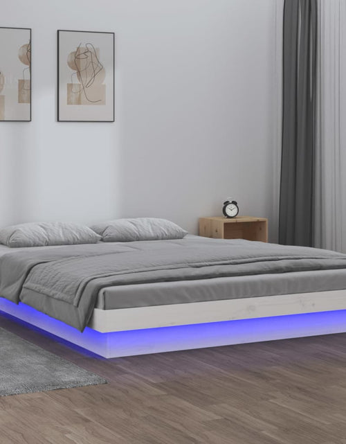 Încărcați imaginea în vizualizatorul Galerie, Cadru de pat cu LED, alb, 120x200 cm, lemn masiv - Lando
