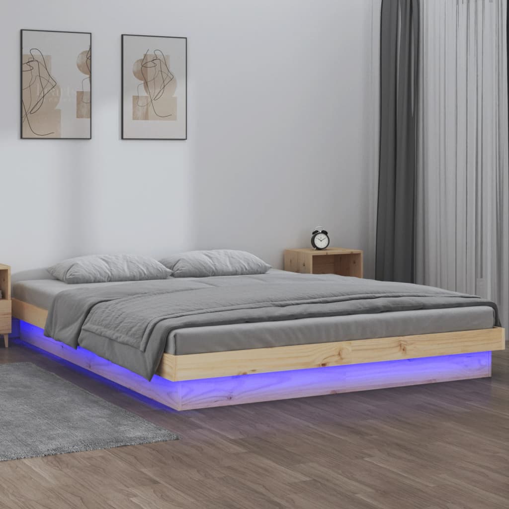 Cadru de pat cu LED, 140x200 cm, lemn masiv - Lando