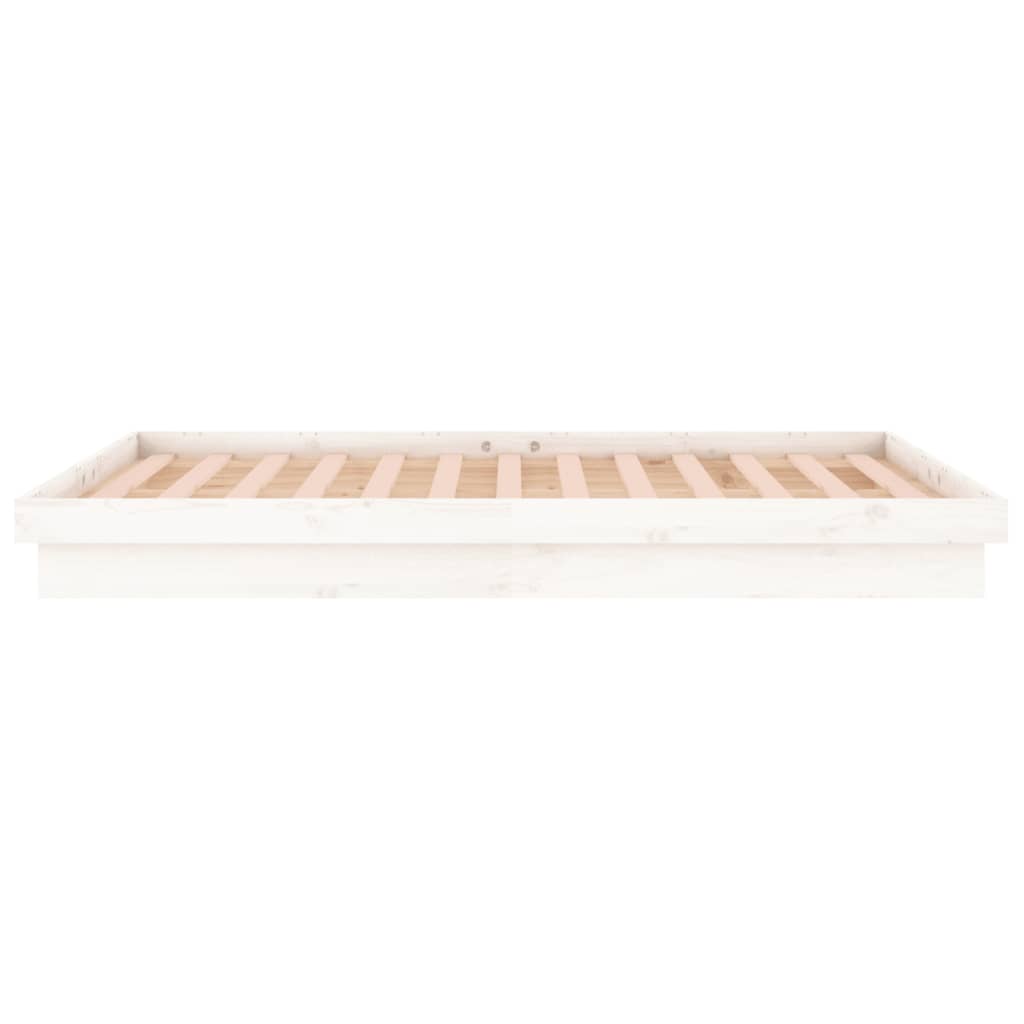 Cadru de pat cu LED, alb, 140x200 cm, lemn masiv - Lando