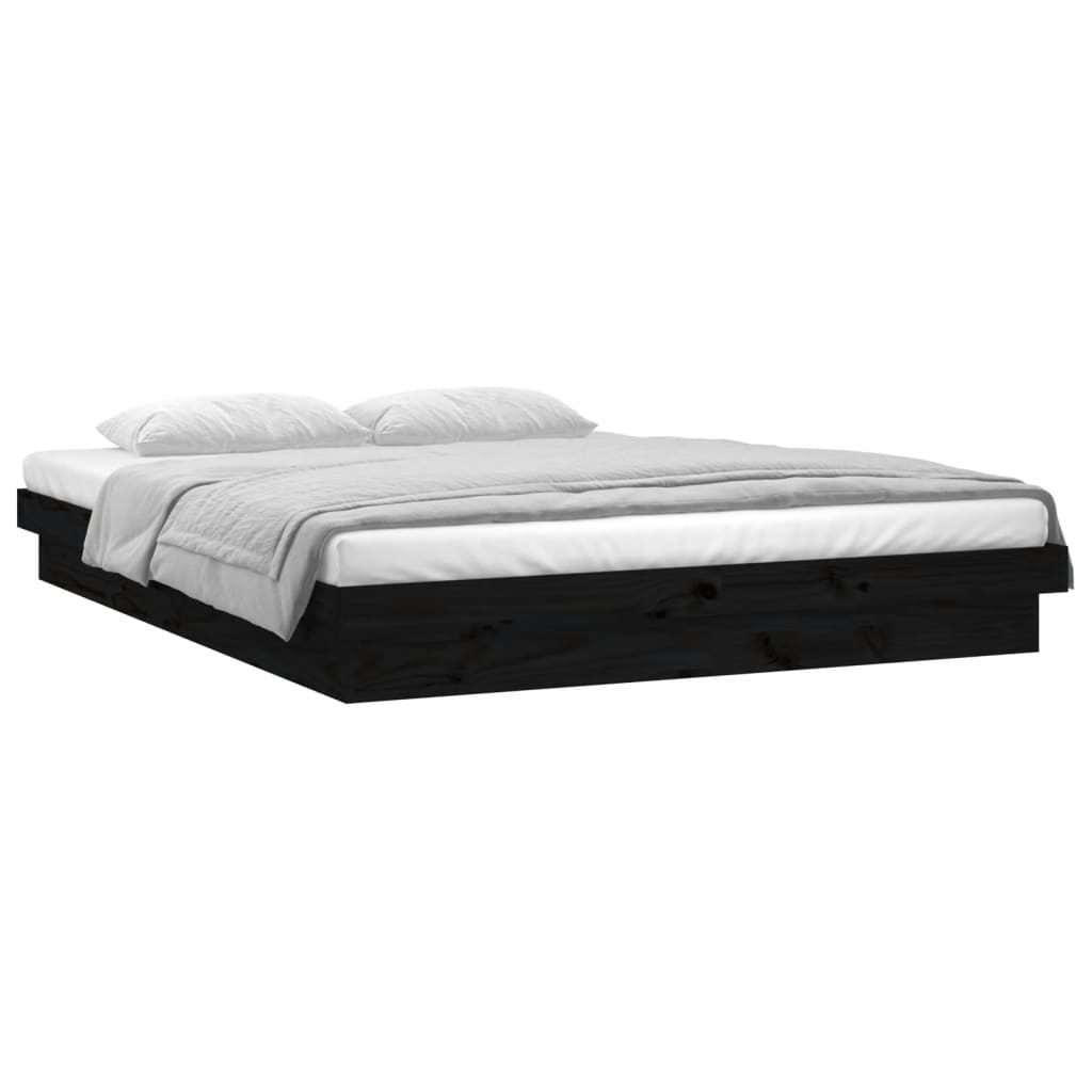 Cadru pat LED King Size, negru, 150x200 cm, lemn masiv - Lando