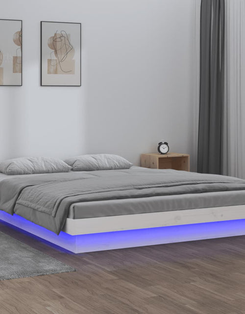 Încărcați imaginea în vizualizatorul Galerie, Cadru de pat cu LED, alb, 200x200 cm, lemn masiv - Lando
