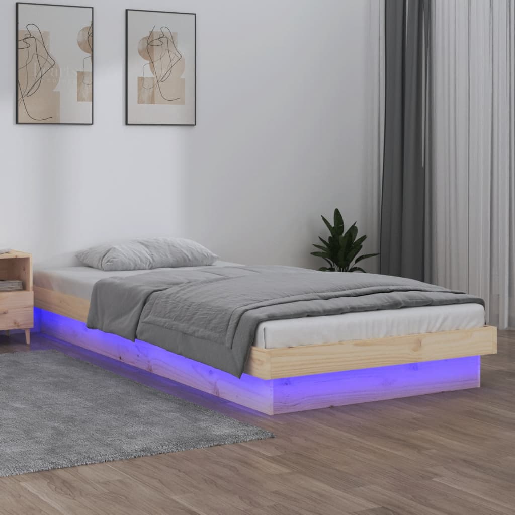 Cadru de pat cu LED, mic single, 2FT6, 75x190 cm, lemn masiv - Lando