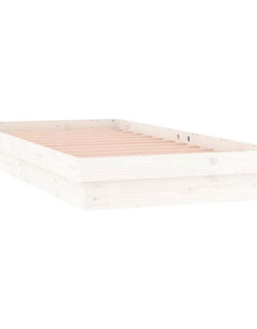 Încărcați imaginea în vizualizatorul Galerie, Cadru de pat cu LED mic single 2FT6, alb, 75x190 cm, lemn masiv - Lando
