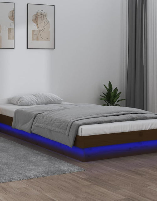 Загрузите изображение в средство просмотра галереи, Cadru pat Small Single 2FT6 LED maro miere 75x190 cm lemn masiv - Lando
