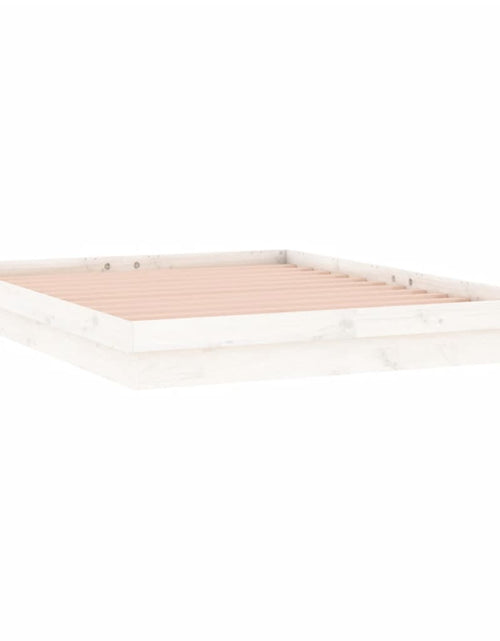 Încărcați imaginea în vizualizatorul Galerie, Cadru de pat cu LED mic dublu 4FT, alb, 120x190 cm, lemn masiv - Lando
