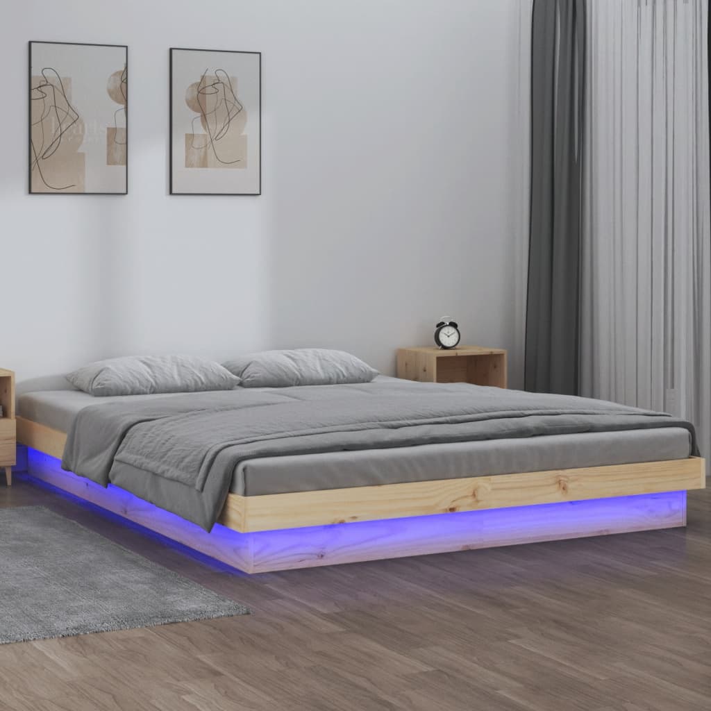 Cadru de pat cu LED, 140x190 cm, lemn masiv - Lando
