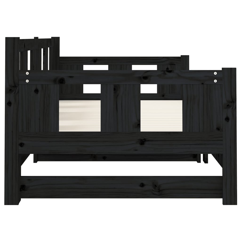 Pat extensibil de zi, negru, 2x(80x200) cm, lemn masiv pin - Lando