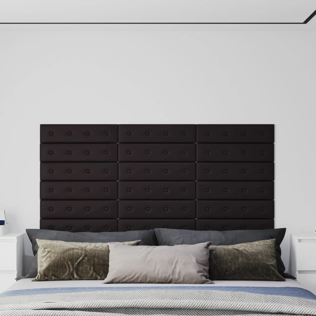 Panouri perete 12 buc. negru, 60x15 cm, piele ecologică 1,08 m² - Lando