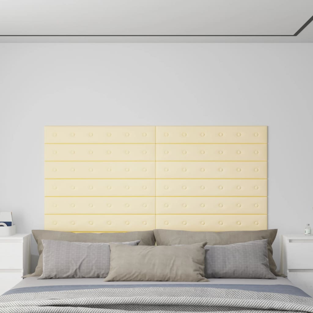 Panouri de perete 12 buc. crem 90x15 cm piele ecologică 1,62 m² - Lando