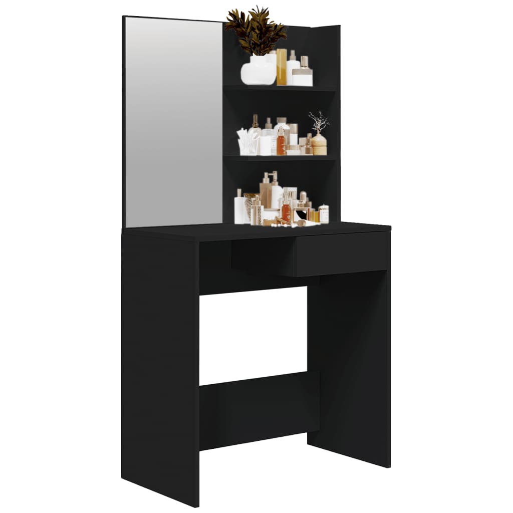 Masă de toaletă cu oglindă, negru, 74,5x40x141 cm - Lando