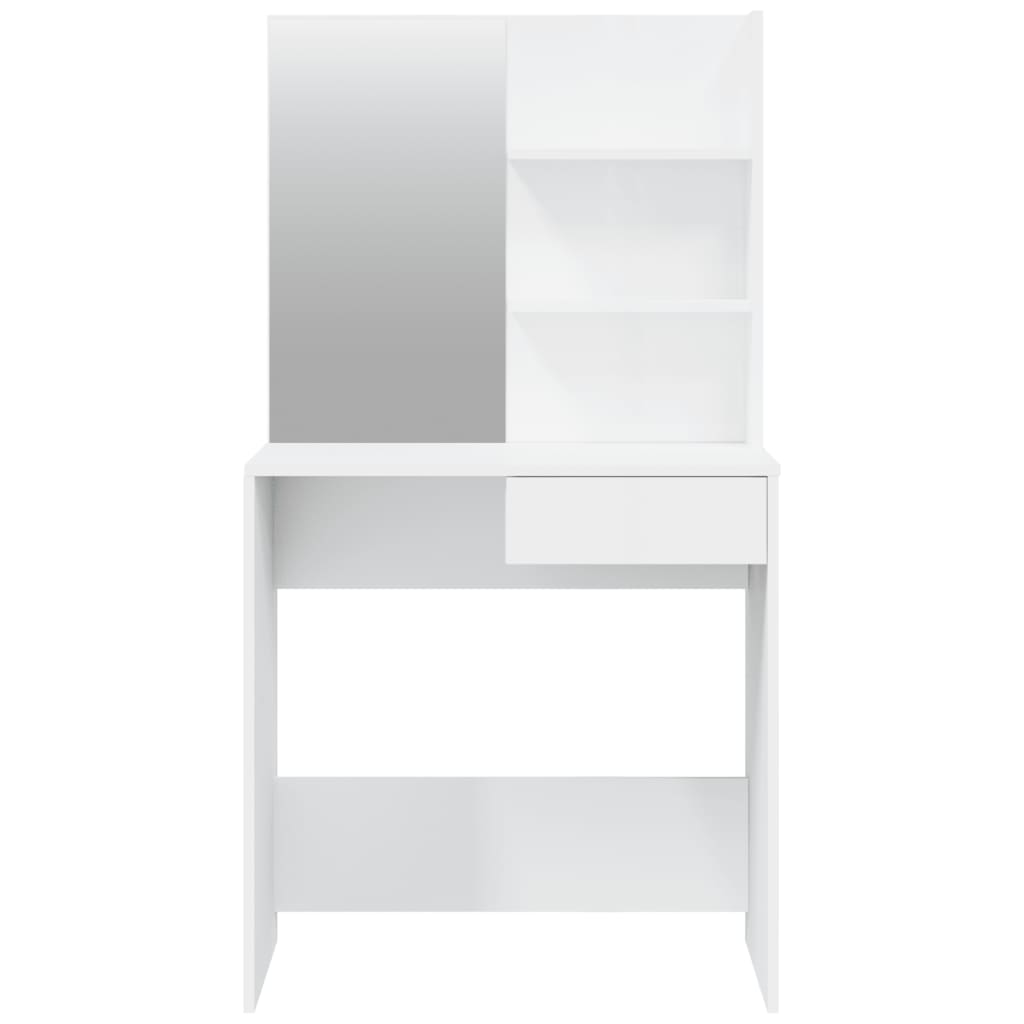Masă de toaletă cu oglindă, alb extralucios, 74,5x40x141 cm - Lando