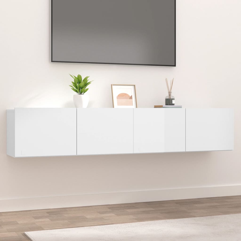 Comode TV 2 buc. alb extralucios 80x30x30 cm lemn compozit Lando - Lando