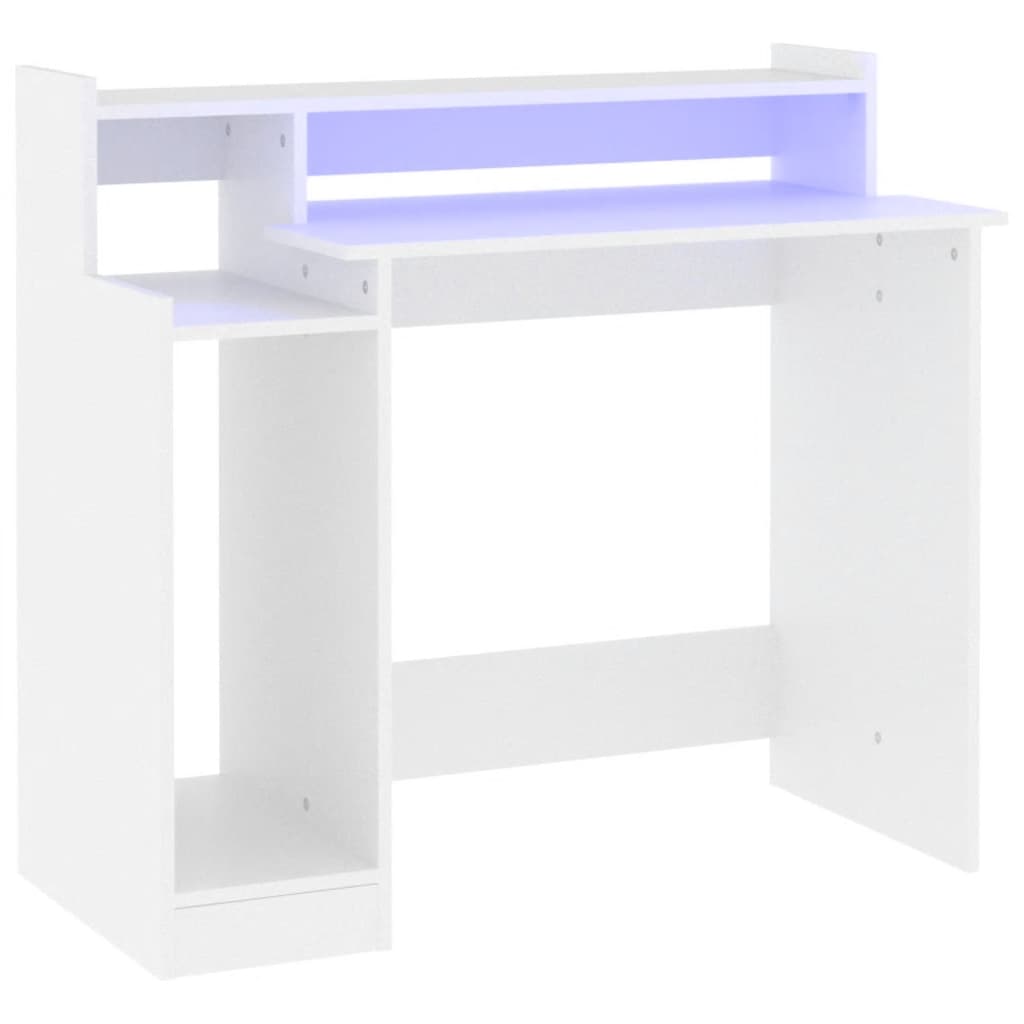 Birou cu lumini LED, alb, 97x90x45 cm lemn compozit - Lando