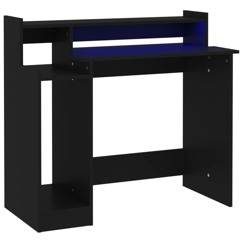 Birou cu lumini LED, negru, 97x45x90 cm, lemn prelucrat - Lando