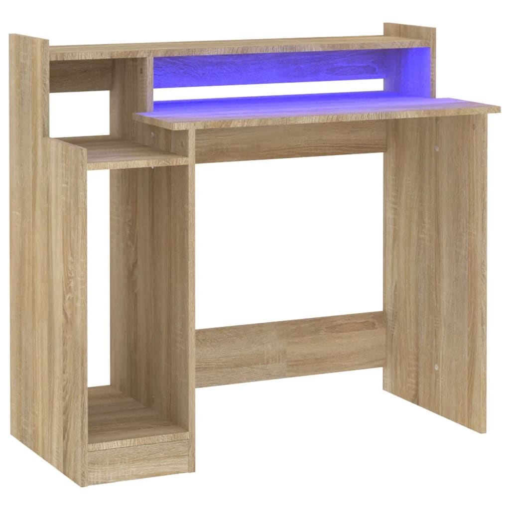 Birou cu lumini LED, stejar sonoma, 97x90x45 cm, lemn compozit - Lando