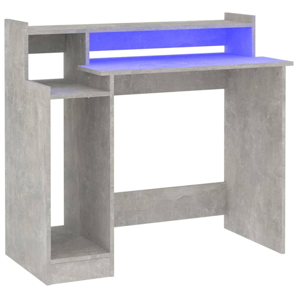 Birou cu lumini LED, gri beton, 97x90x45 cm, lemn compozit - Lando