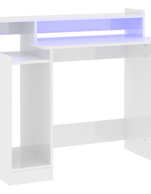 Încărcați imaginea în vizualizatorul Galerie, Birou cu lumini LED alb extralucios 97x90x45 cm lemn compozit - Lando
