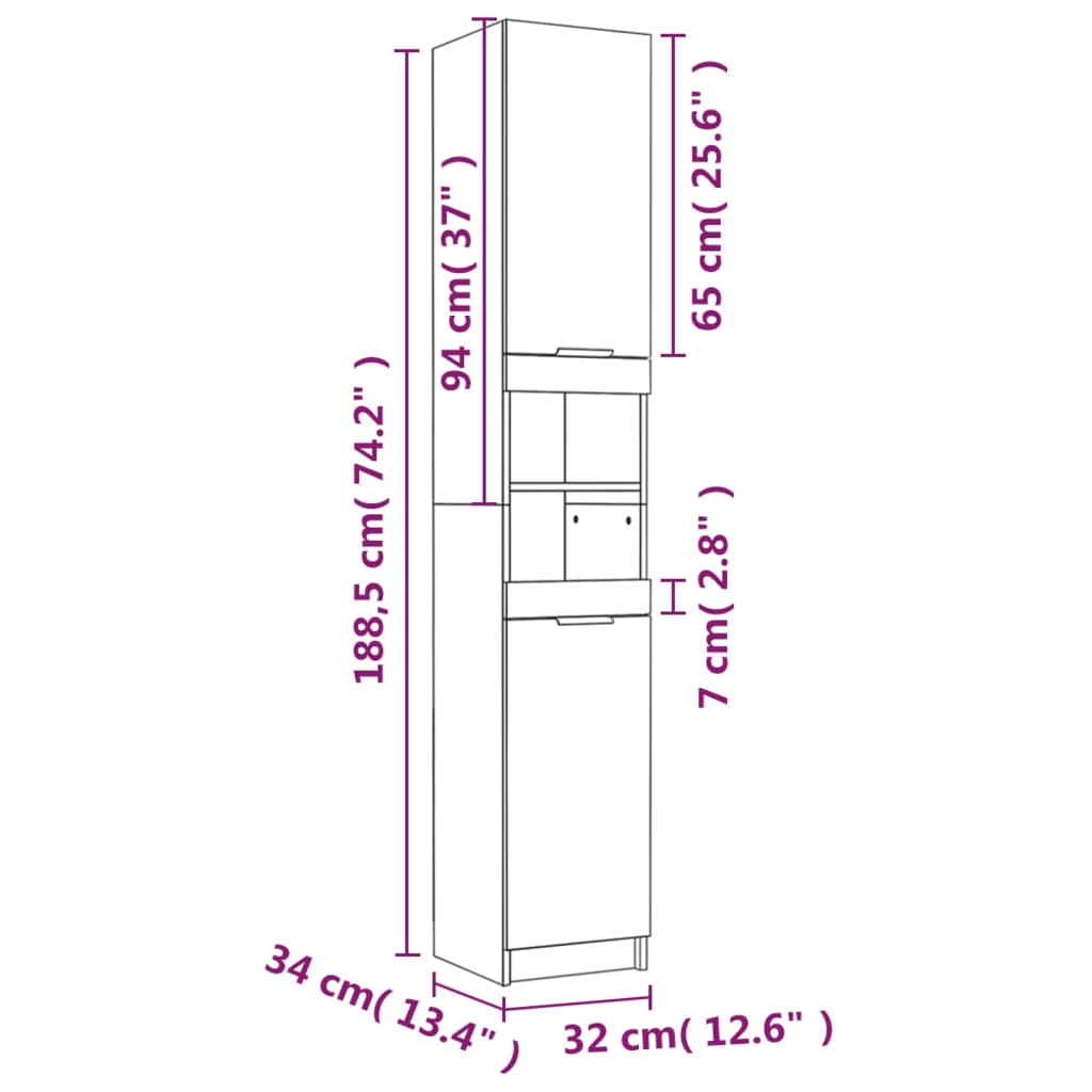 Dulap de baie, gri beton, 32x34x188,5 cm, lemn compozit - Lando