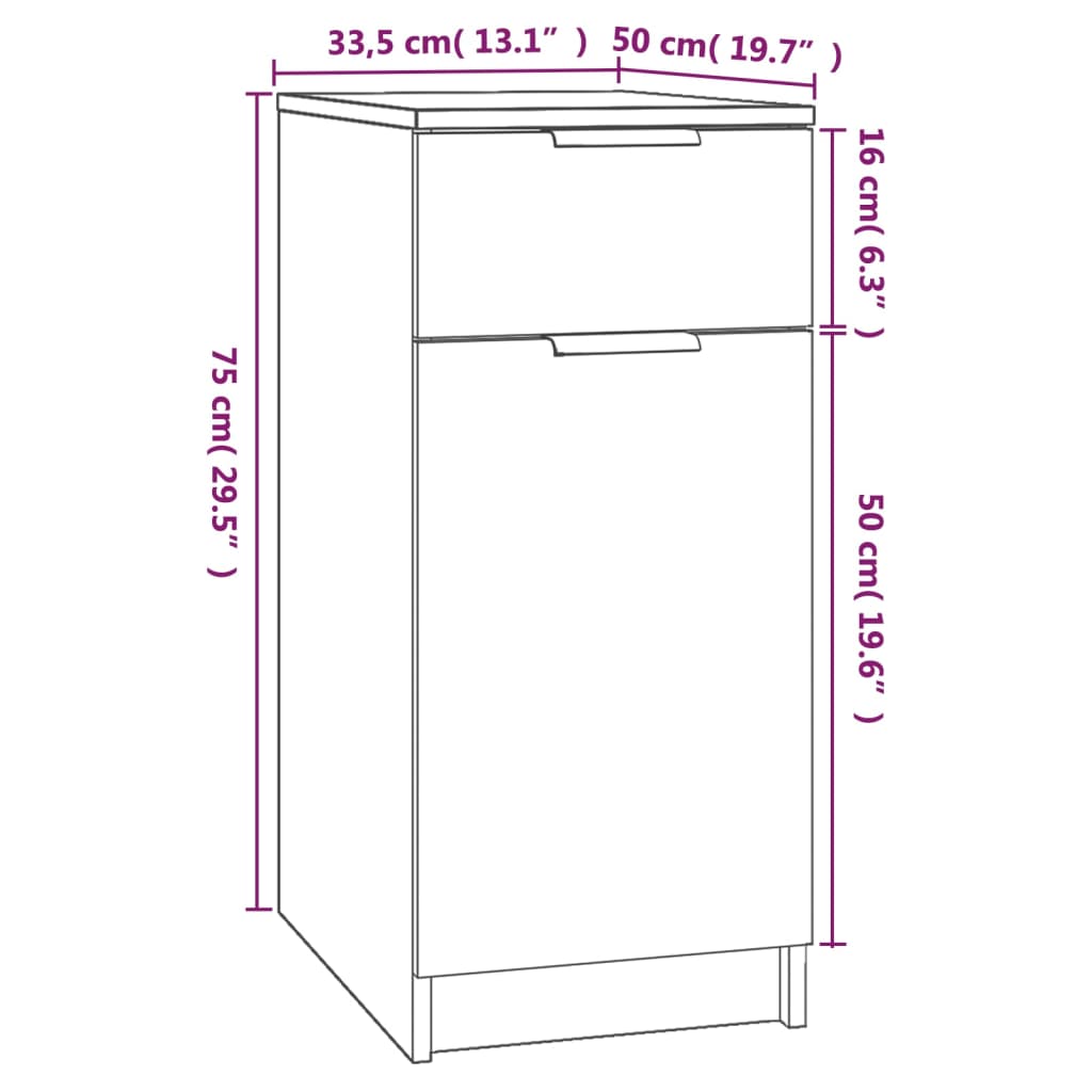 Dulap de birou, alb, 33,5x50x75 cm, lemn prelucrat - Lando