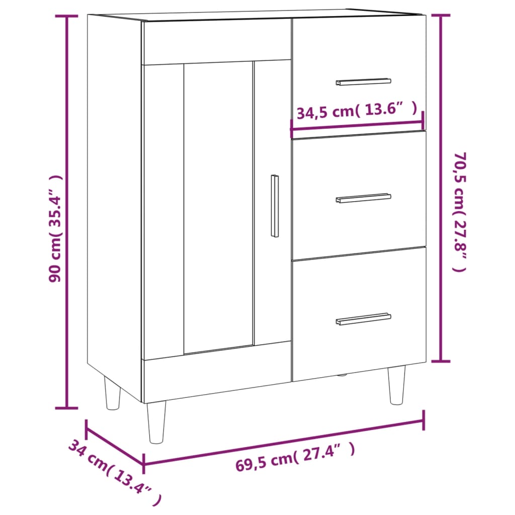 Servantă, alb extralucios, 69,5x34x90 cm, lemn compozit Lando - Lando