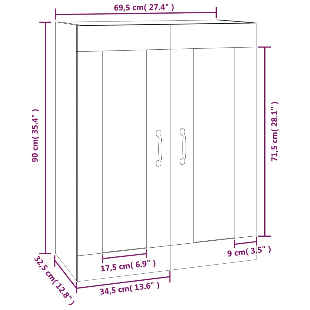 Dulap de perete suspendat, negru, 69,5x32,5x90 cm Lando - Lando