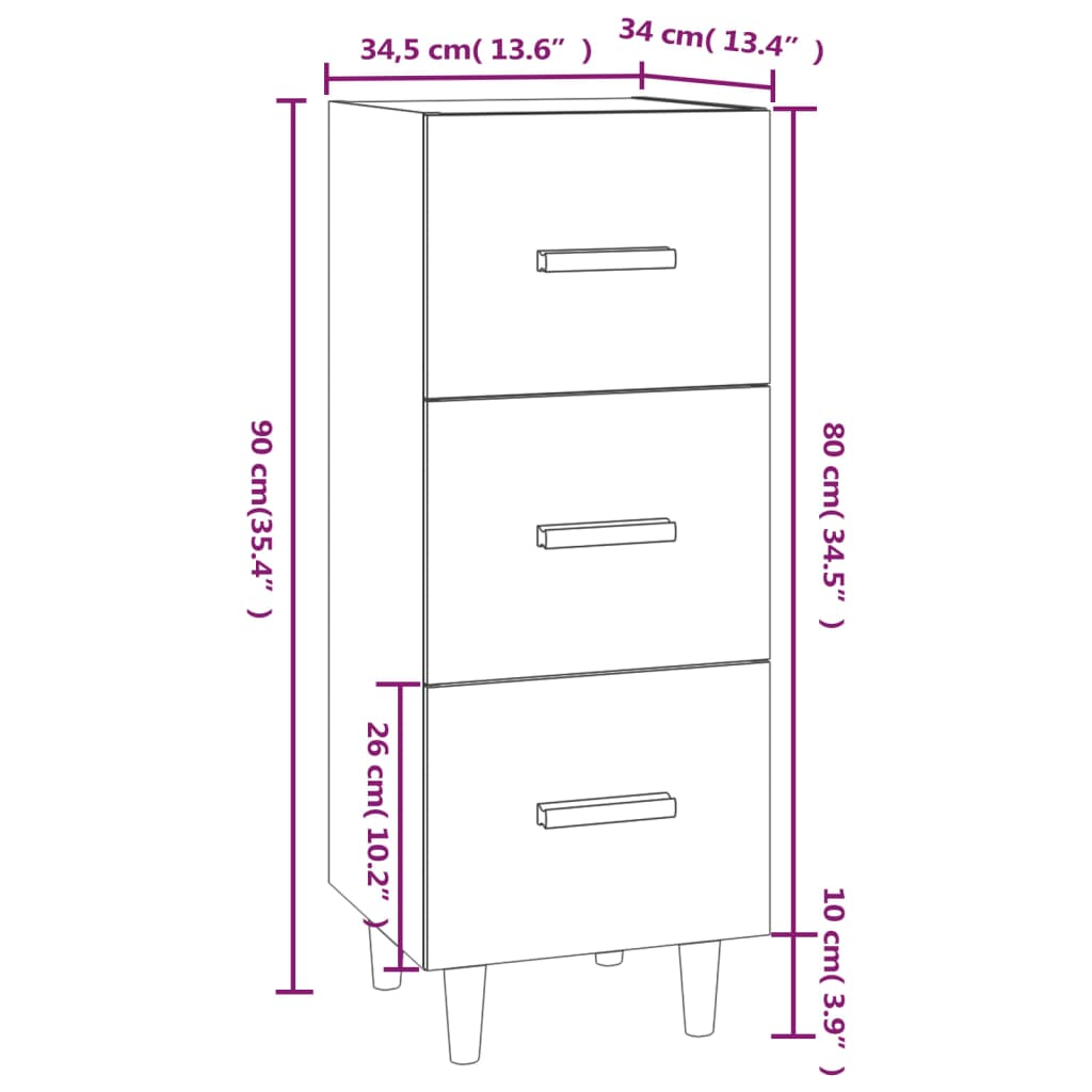 Servantă, alb extralucios, 34,5x34x90 cm, lemn compozit Lando - Lando