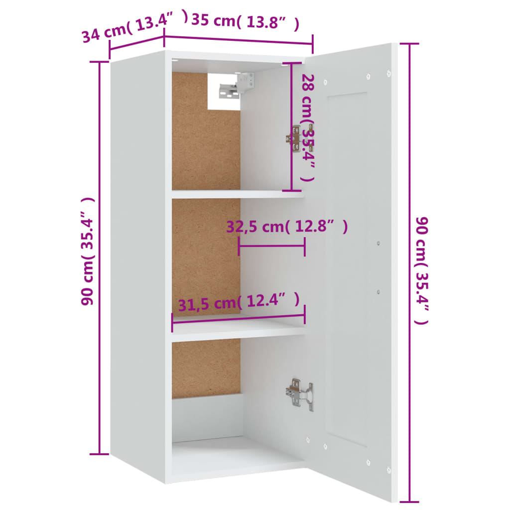 Dulap de perete, alb, 35x34x90 cm, lemn prelucrat - Lando